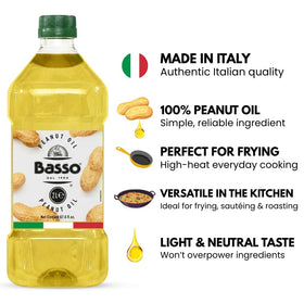 BASSO 1904 peanut oil bottle pour demonstrates clean, neutral flavor for cooking.