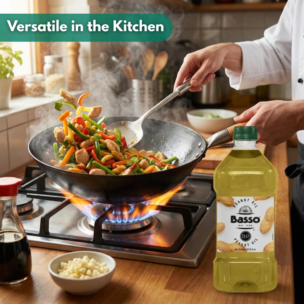BASSO 1904 peanut oil in a wok for quick stir-fries.
