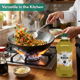 BASSO 1904 peanut oil in a wok for quick stir-fries.