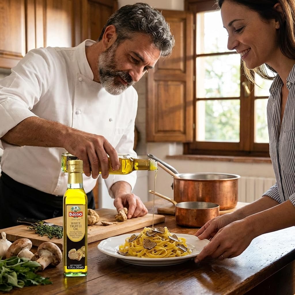 Drizzle of BASSO 1904 truffle oil over pasta to reveal woodsy notes.