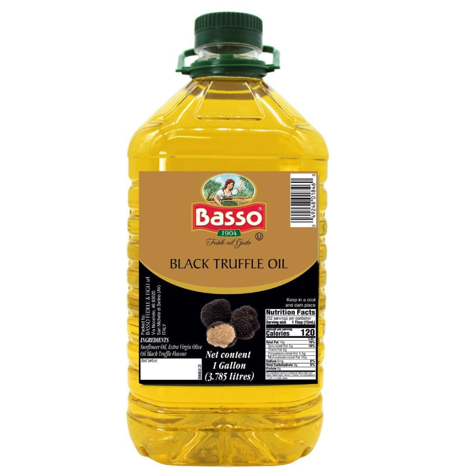 Basso 1904 black truffle oil bottle ready to finish pasta with earthy aroma