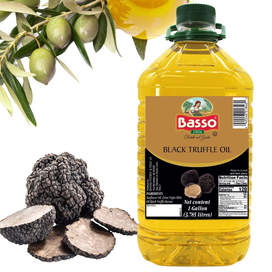 Basso 1904 Italian EVOO bottle with truffle aroma for gourmet cooking