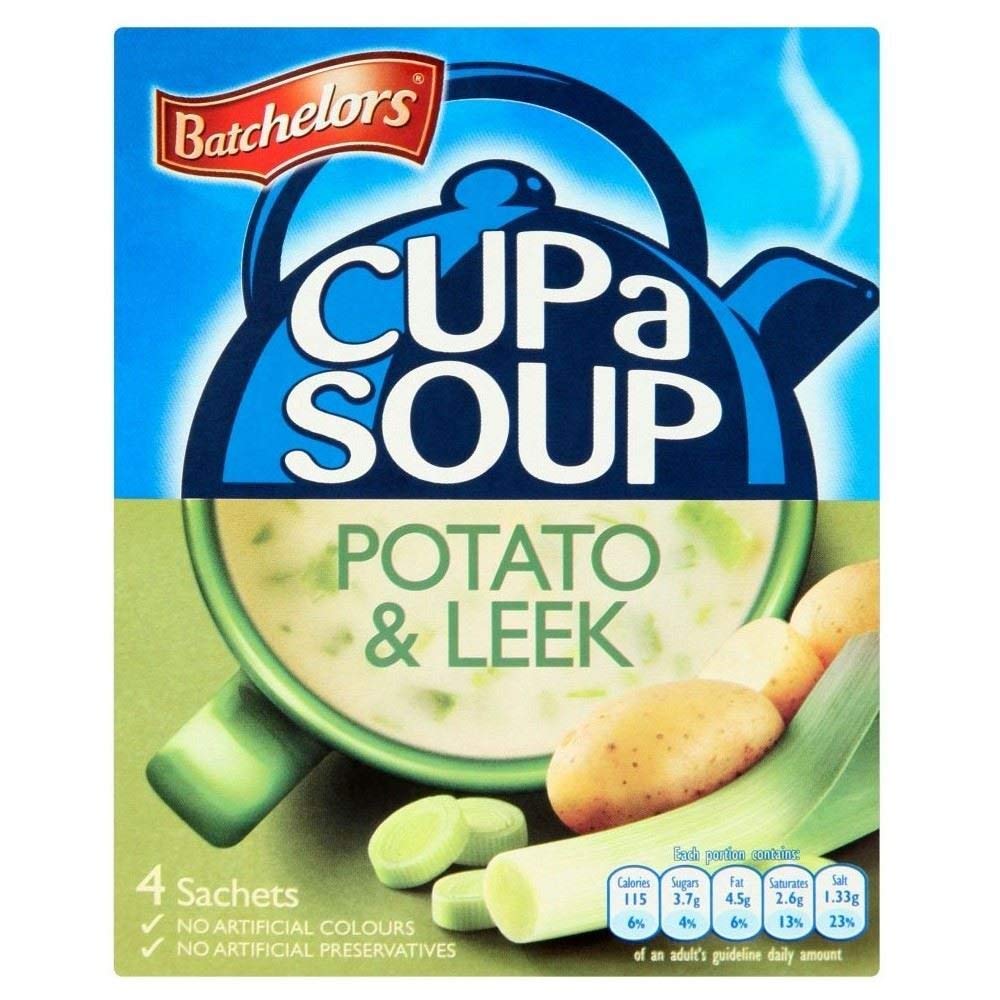 Batchelors Cup-a-Soup Creamy Leek and Potato 8-sachet pack for quick, comforting warmth.