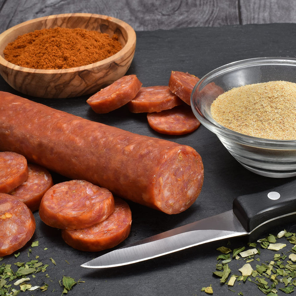 Battistoni Classic Italian Pepperoni 16oz stick ready for slicing, ideal for pizzas and snacks.