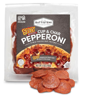 Battistoni Cup & Char Spicy Pepperoni cups topping pizza with juicy flavor.