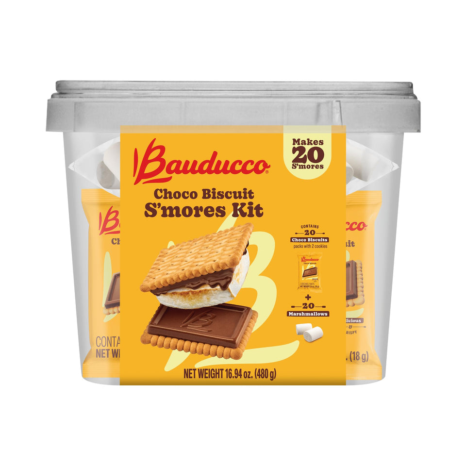 Bauducco Choco Biscuit Smores Kit pack 20 ready for quick, mess-free s’mores.
