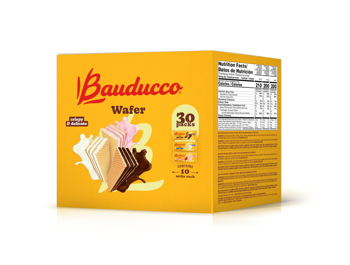 Close-up of Bauducco wafers showing crispy shells and creamy fillings.