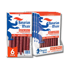 Bavarian Meats hot-spicy Lil' Landjaeger snacking sticks—6-pack for on-the-go protein.