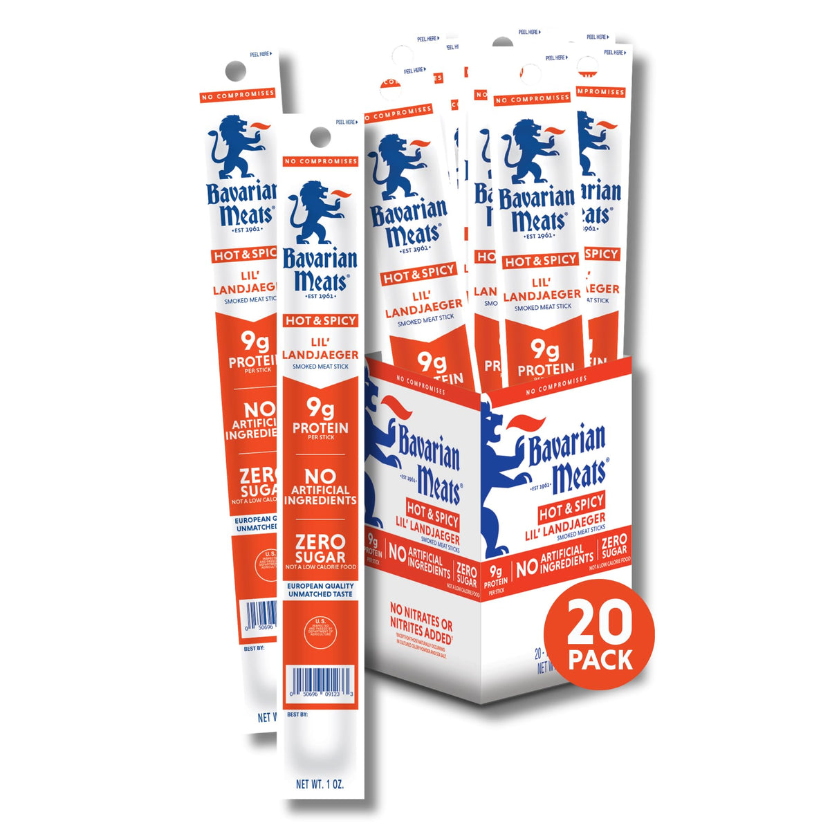 Bavarian Meats Hot Spicy Lil Landjaeger sticks pack for on the go protein benefit
