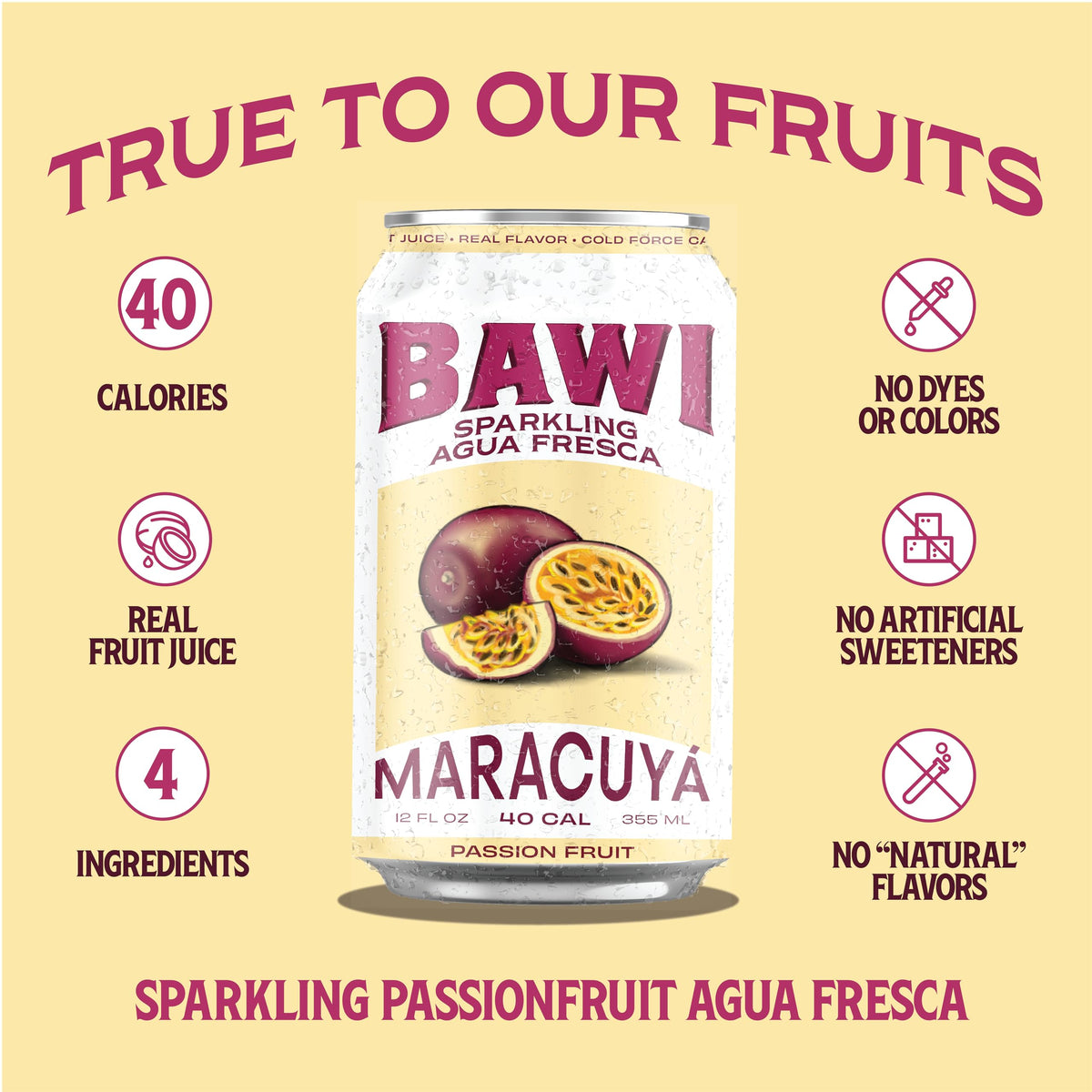 Bawi Agua Fresca Passion Fruit bottle shown in use for on the go refreshment