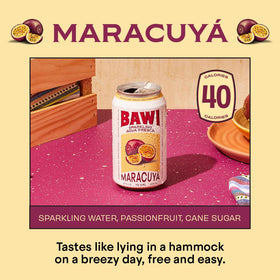 Bawi Agua Fresca Passion Fruit sparkling drink can side-angled view for casual refreshment