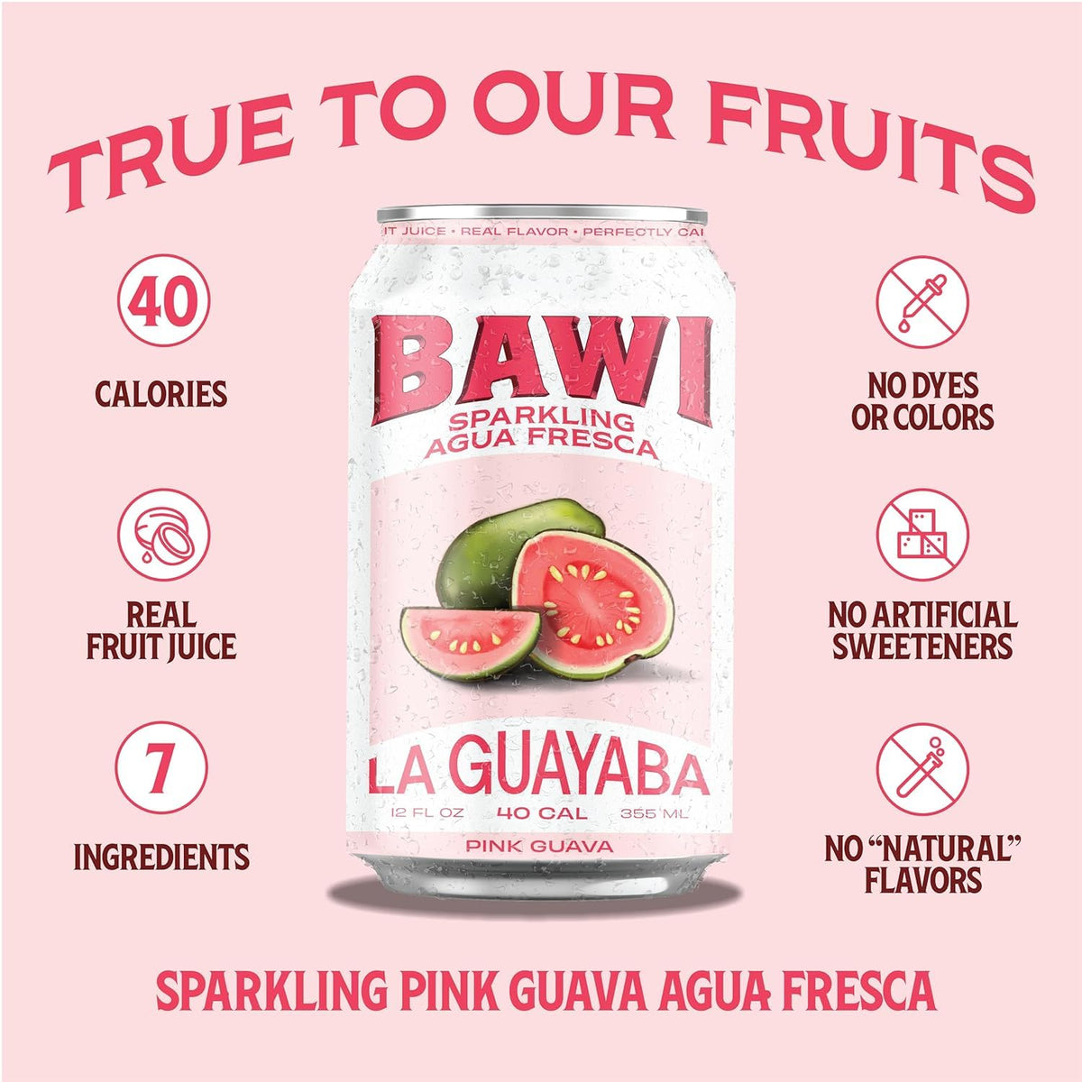 Close-up of the Bawi label highlighting real fruit flavor and vibrant color.