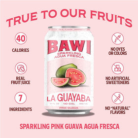 Close-up of the Bawi label highlighting real fruit flavor and vibrant color.