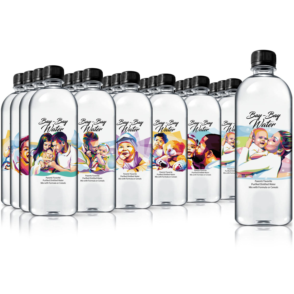 Bay-Bay Water purified distilled baby water in a 16.9 oz bottle for daily use.