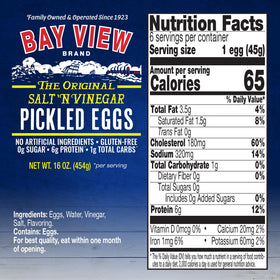 Bay View Brand boiled and peeled pickled eggs displayed for easy serving.