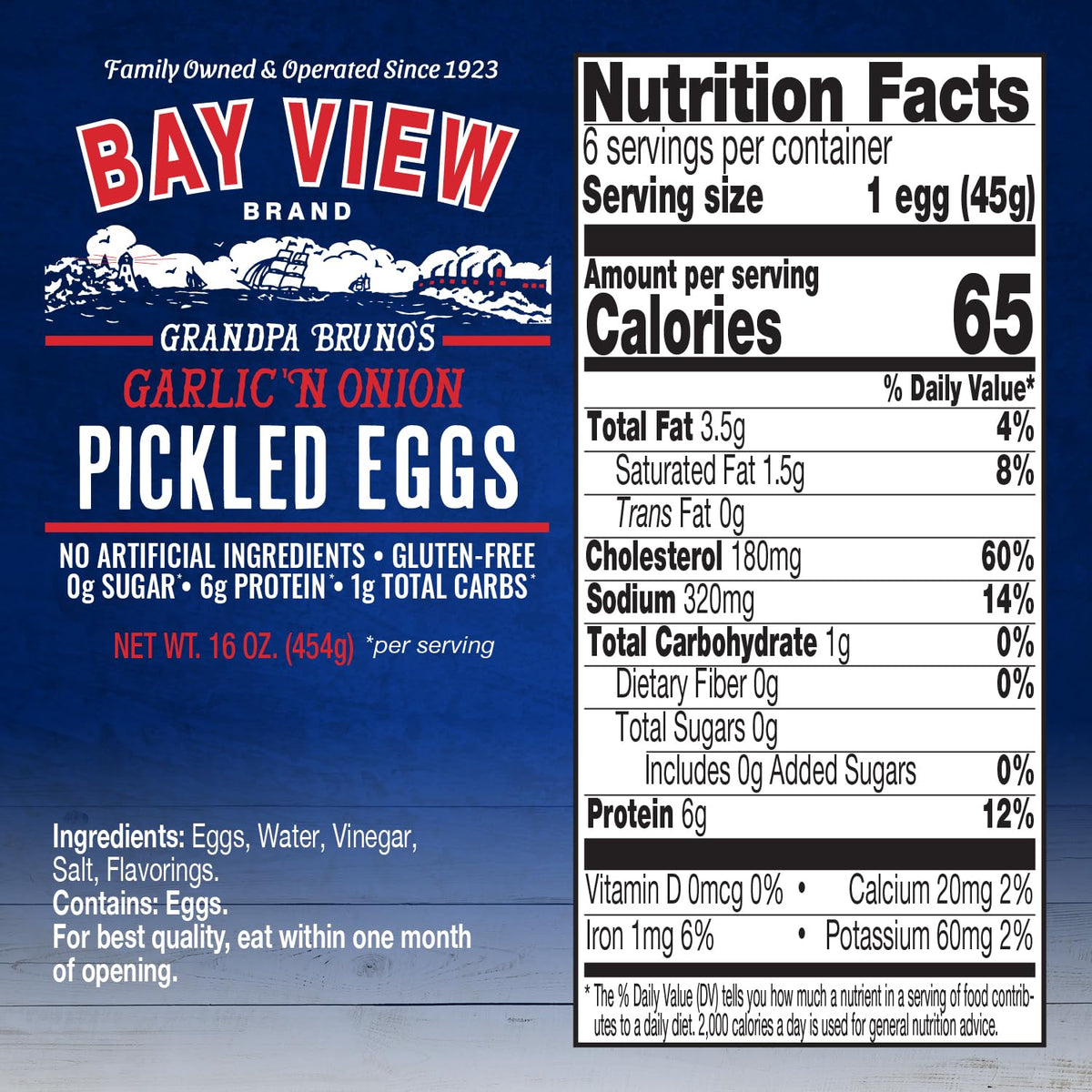 Bay View Brand pickled eggs on a plate, ready for quick tasting.