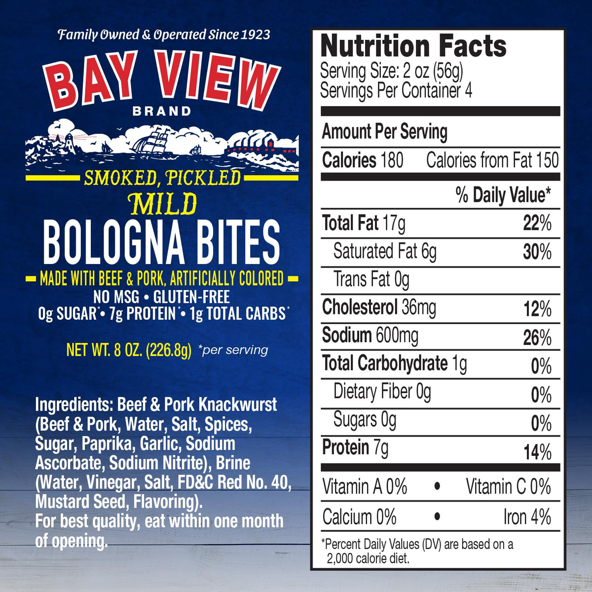 Bay View Brand Polish sausage sliced on board, convenient protein snack.