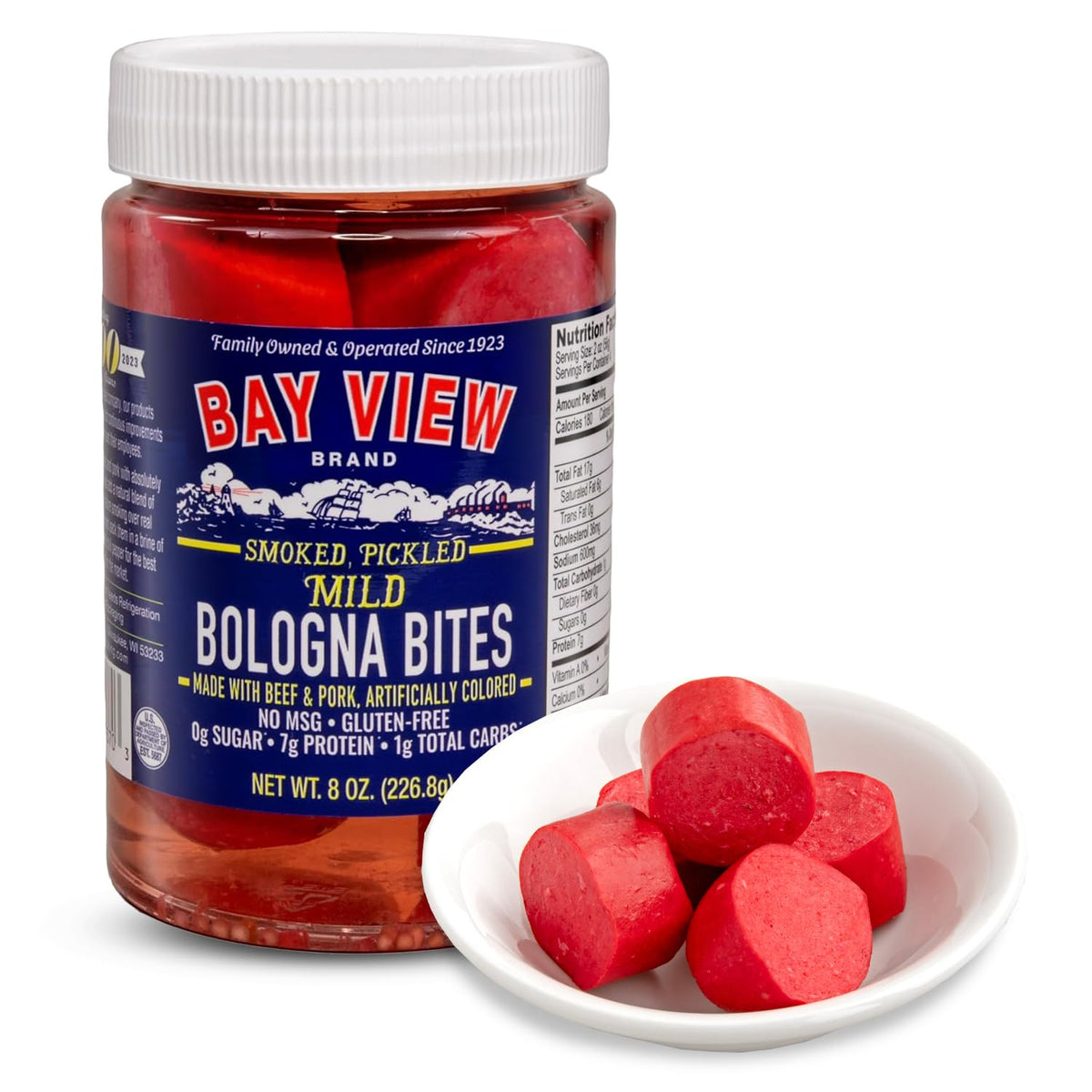 Bay View Brand smoked pickled Polish sausage packaging, clean ingredients.