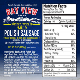 Bay View Smoked Pickled Polish Sausage brine closeup shows tangy, peppery flavor for bold snacking.
