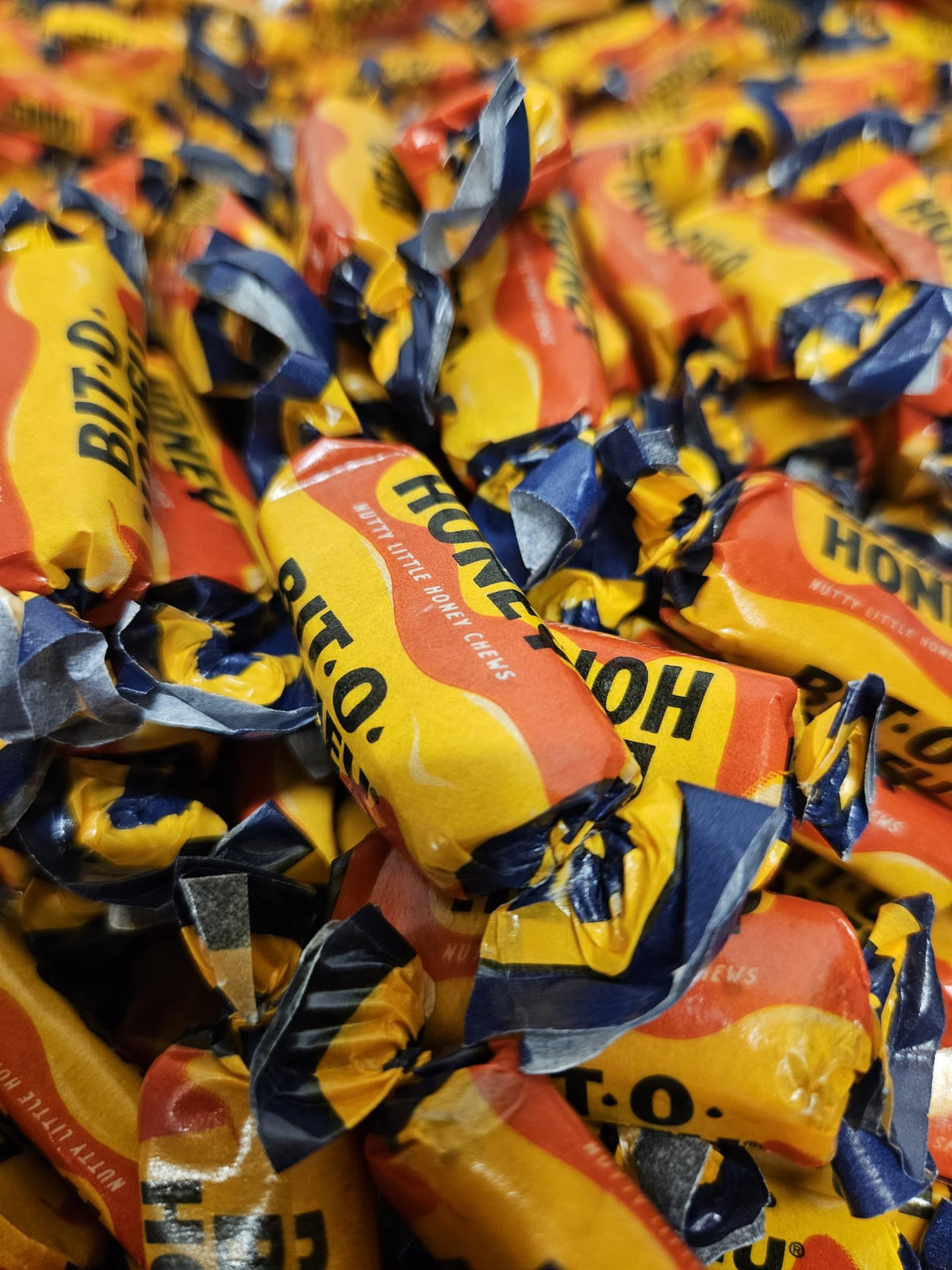 Bayside Candy Bits Of Honey taffy with real honey and almond bits, ideal snack.