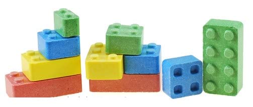 Bayside Candy Blocks lollipop-shape with glossy coating, fun to bite.
