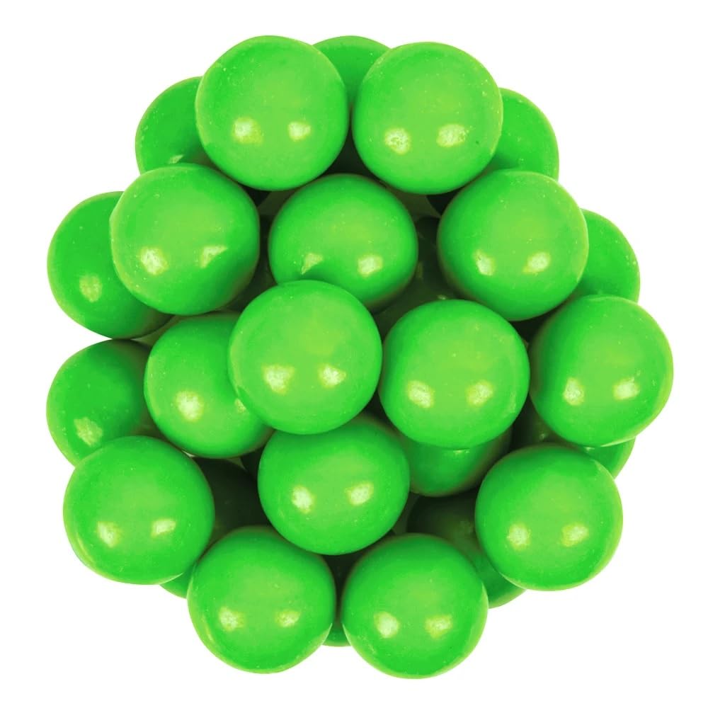 Bayside Candy Green Gumballs 1-inch for bright party displays and adds refreshing flavor.