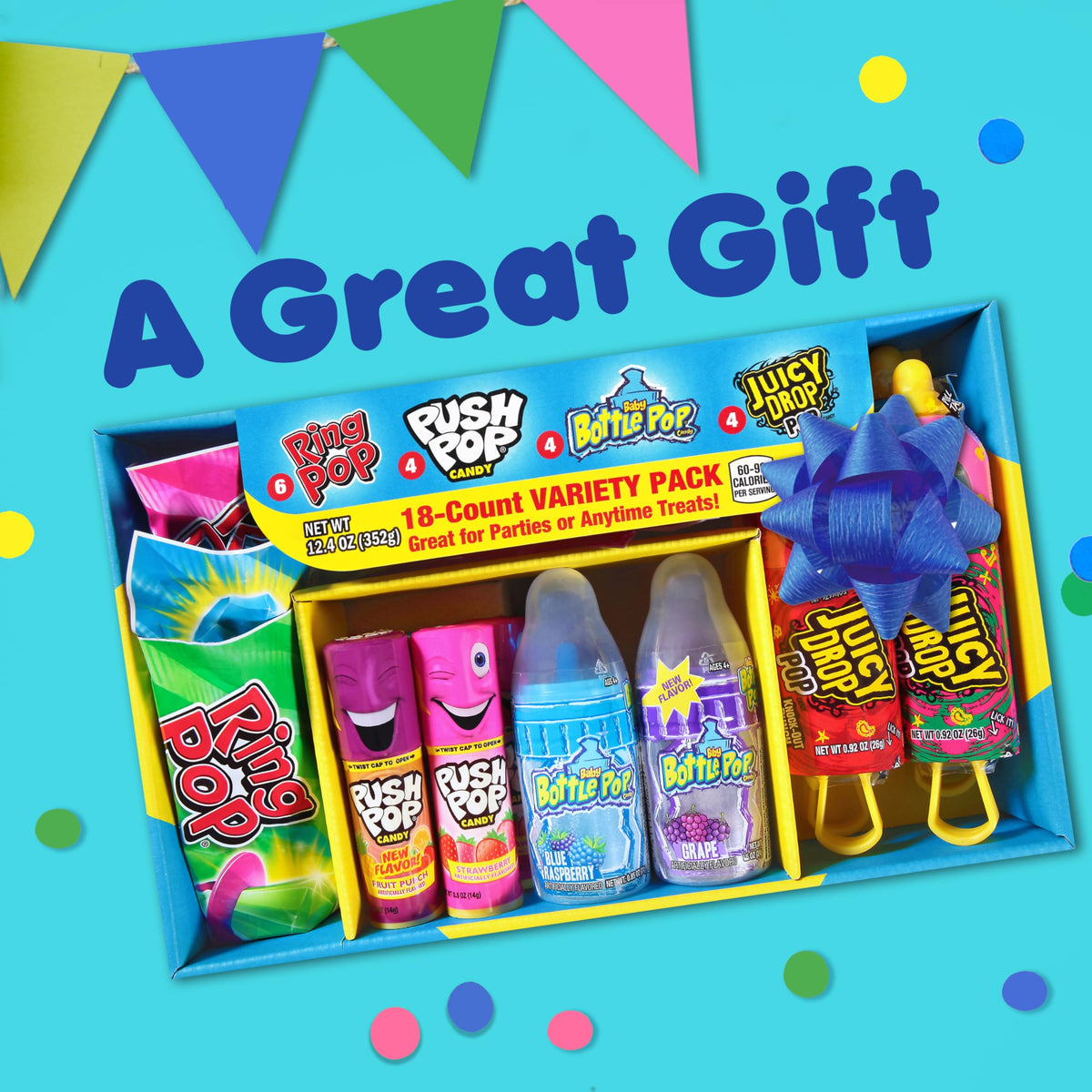 Bazooka Candy Brands Juicy Drop, fruity flavors for event snacking.