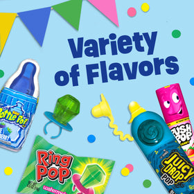 Bazooka Countdown Calendar candy assortment featuring Ring Pop, Push Pop, Baby Bottle Pop, Juicy Drop