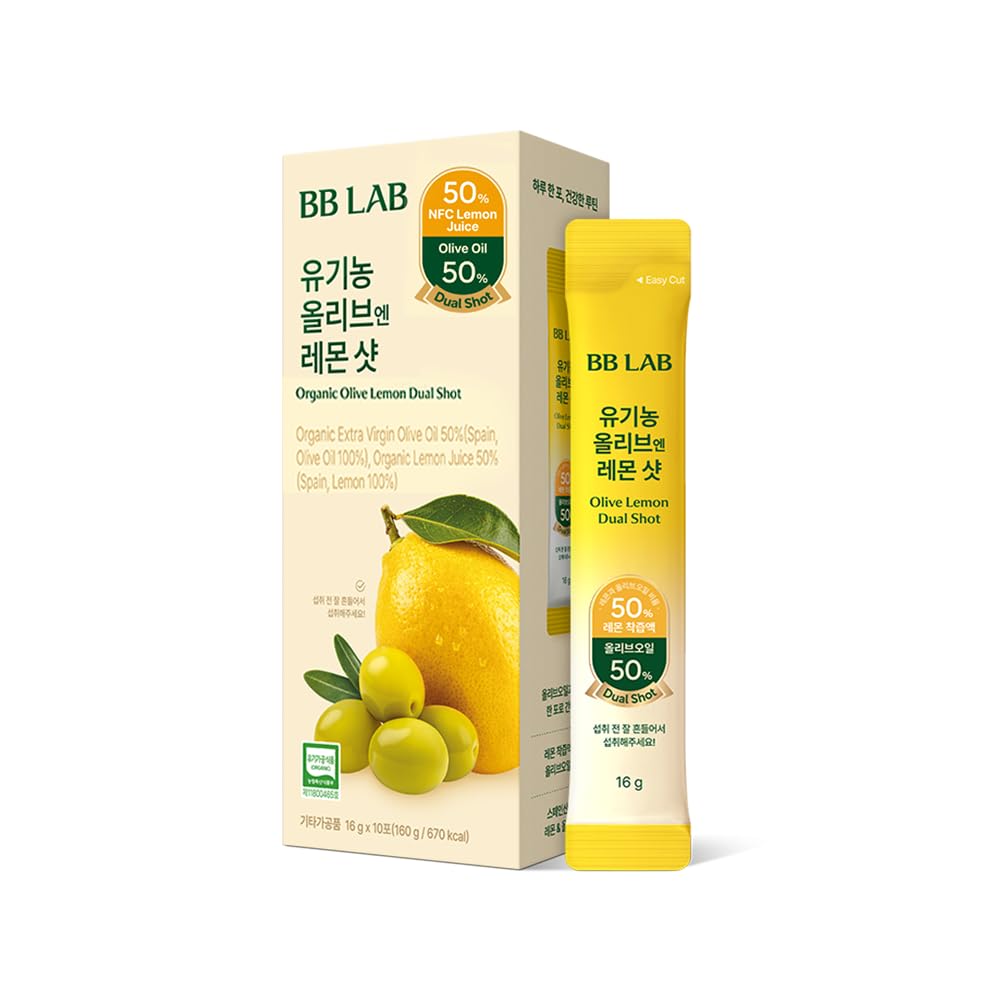 BB LAB Organic Olive and Lemon Dual Shot bottle showing the 50-50 blend