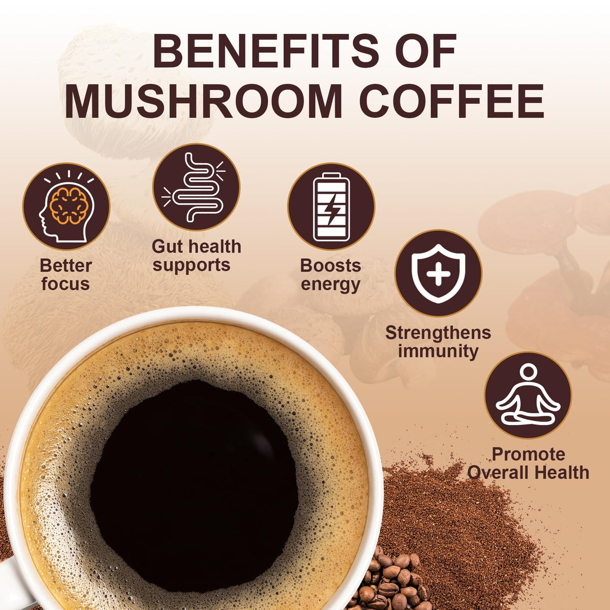Bcuelov Mushroom Coffee powder dissolving in water for a smooth cup.