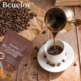 Bcuelov Mushroom Coffee ready to start a quick morning routine.