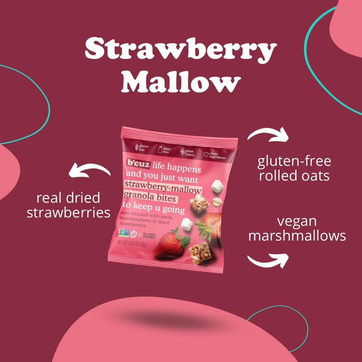 Strawberry-Mallow granola bite with a touch of sweetness.