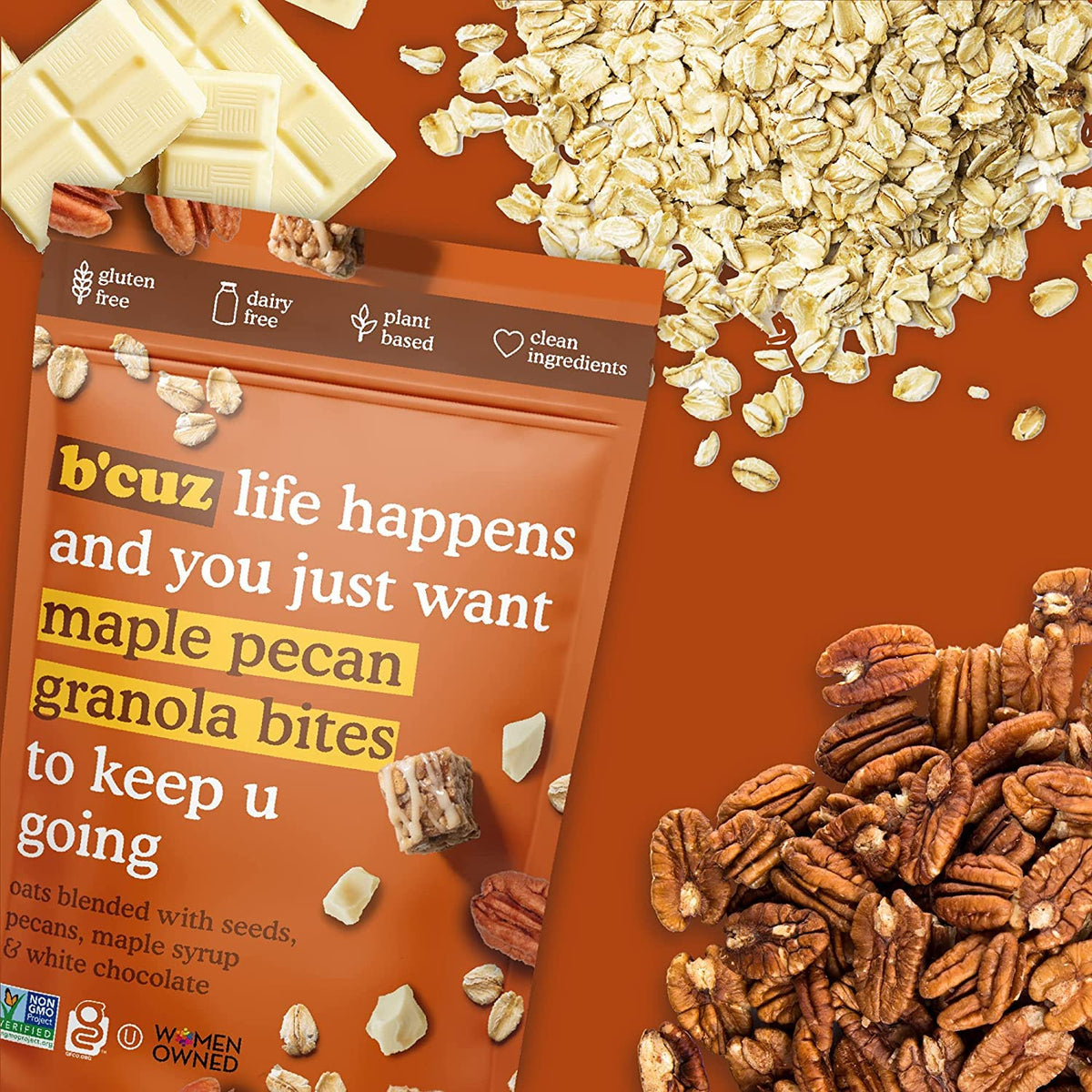 B'CUZ Granola Bites maple pecan in a handy lunchbox packet