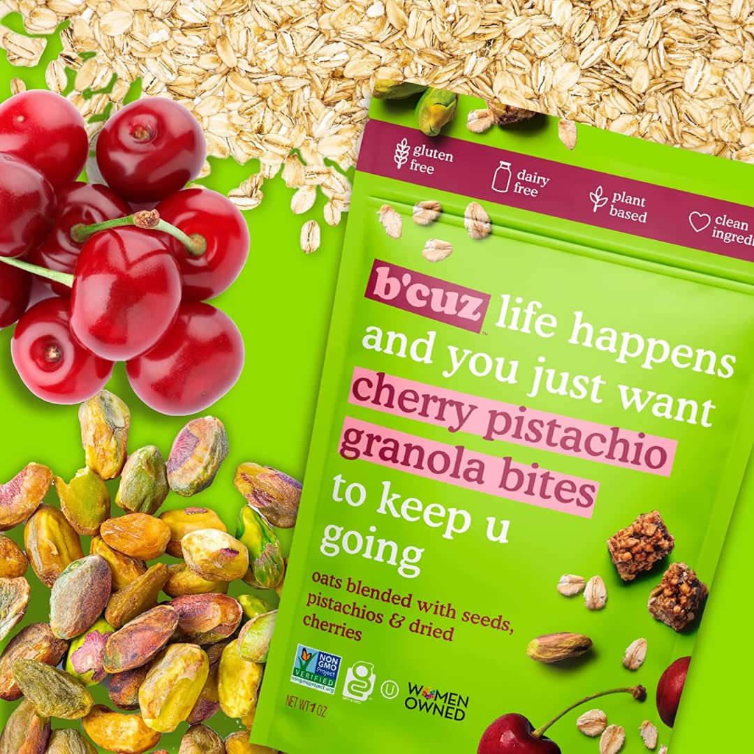 B'CUZ Granola Bites gluten free vegan features on display