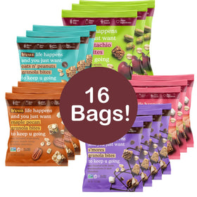 B'CUZ Granola Bites packaging close-up shows gluten-free ingredients
