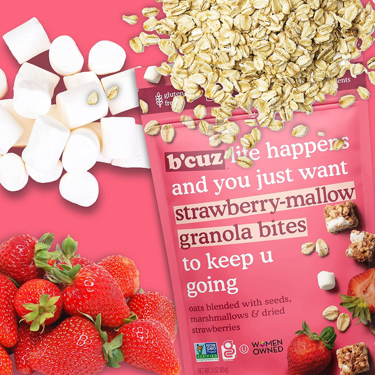 B'CUZ Granola Bites s'mores in travel-friendly packaging
