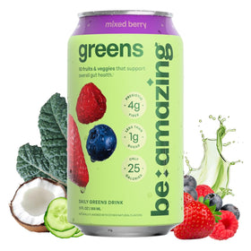 Be Amazing Greens Mixed Berry can front view for on-the-go nutrition.