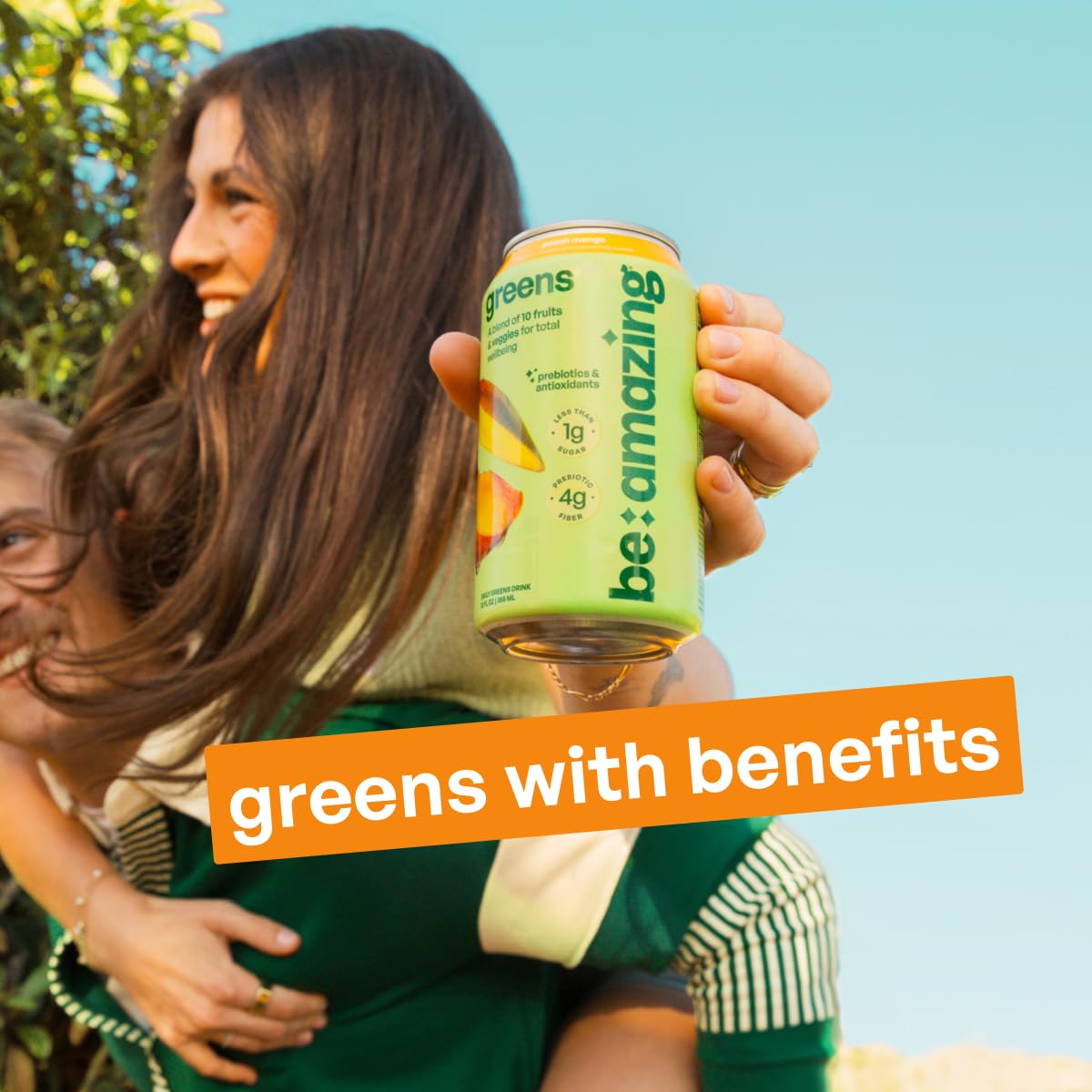 Be Amazing Greens prebiotic fiber layout highlighting gut-friendly nutrition.