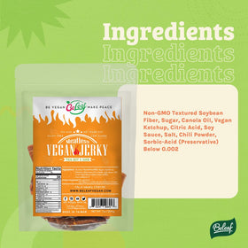 BE LEAF plant-based jerky closeup highlighting chewy texture and natural ingredients