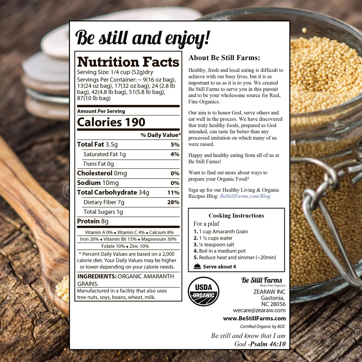 Be Still Farms Amaranth grain baking uses and flour substitute in recipes.