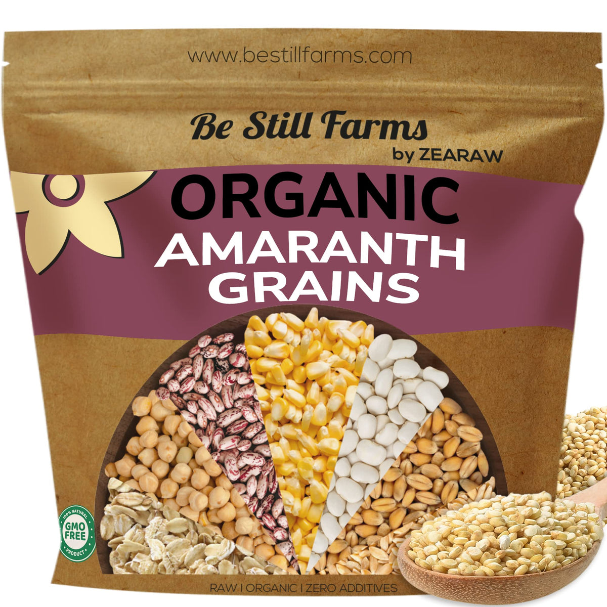 Be Still Farms Amaranth grain bulk bag front showing organic packaging for versatile use.