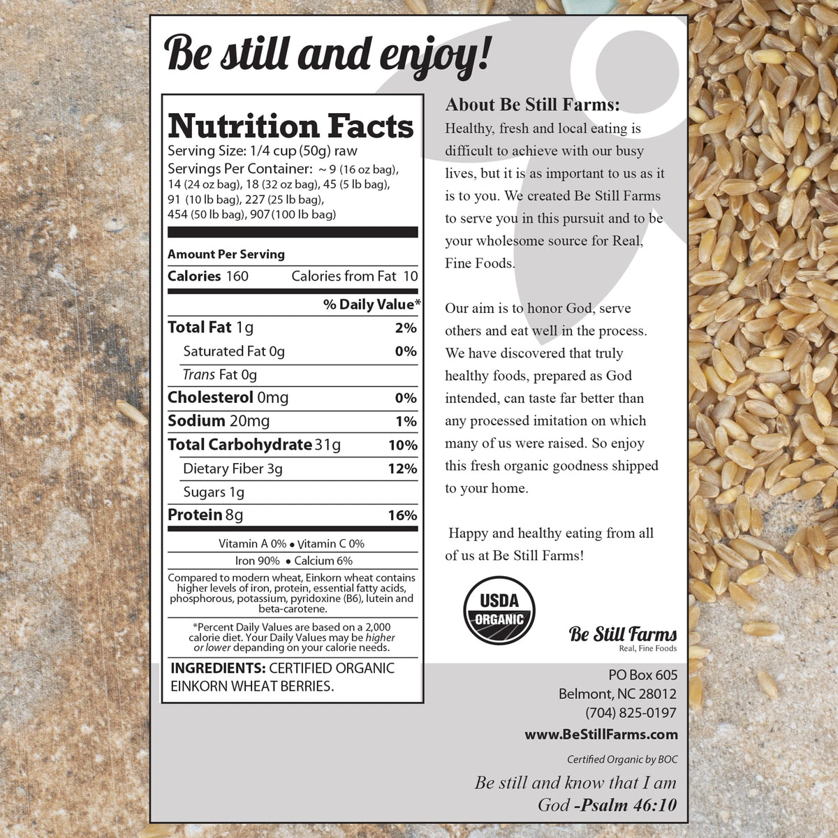 Be Still Farms Einkorn Farro grains measured for cooking in a cup.