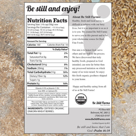 Be Still Farms Einkorn Farro grains measured for cooking in a cup.