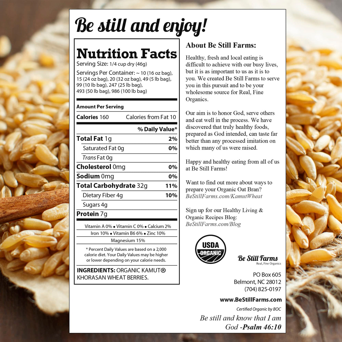 Be Still Farms Kamut Wheat Berries nutty flavor close-up, perfect for salads and sides