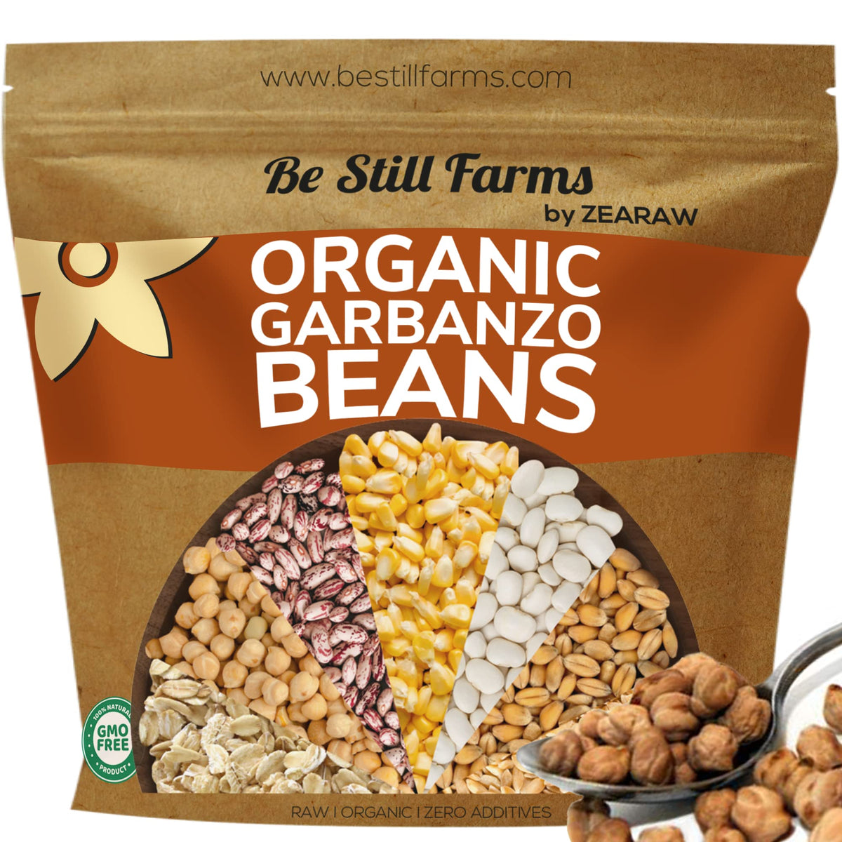 Be Still Farms Organic Chickpeas in a dry bag for pantry storage and meal prep