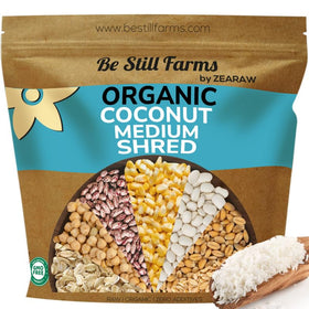 Be Still Farms Organic Shredded Coconut Unsweetened bag for pantry storage and easy use