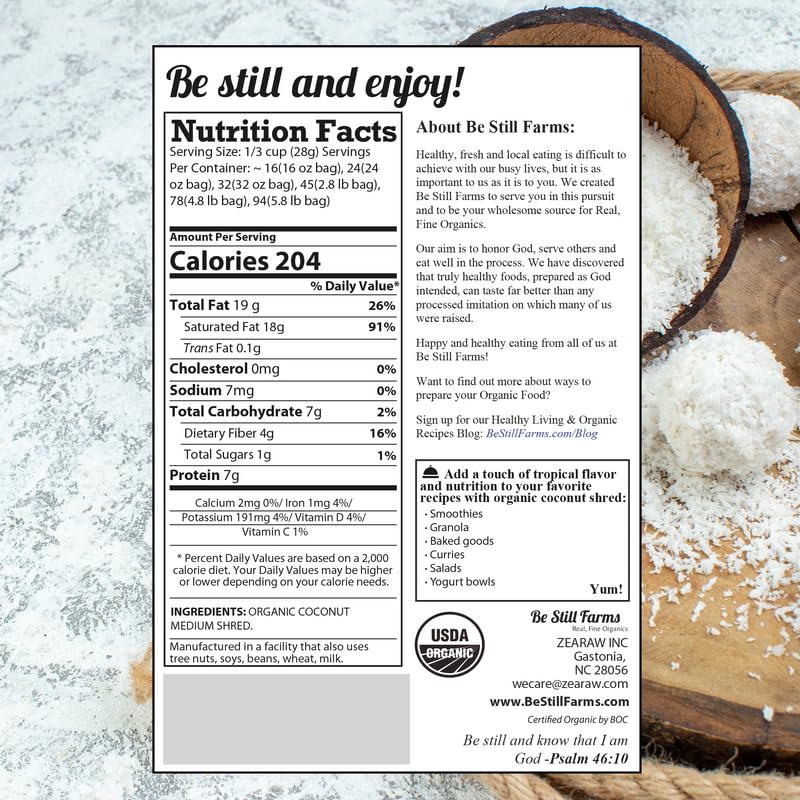 Be Still Farms organic shredded coconut unsweetened ideal for baking and granola