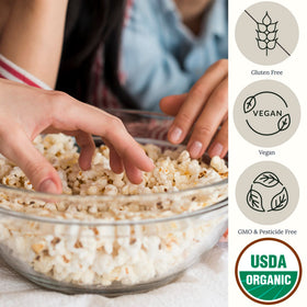 Be Still Farms popcorn kernels on kitchen counter showing ready-to-pop quality