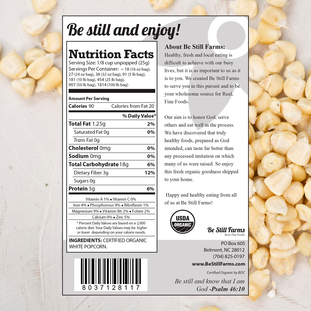 Be Still Farms uncooked popcorn kernels in a bowl ready for popping