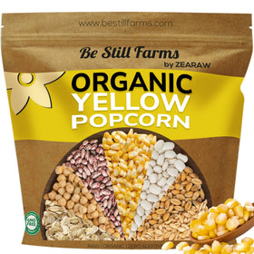 Be Still Farms yellow popcorn kernels in a bulk bag for theater-quality pops
